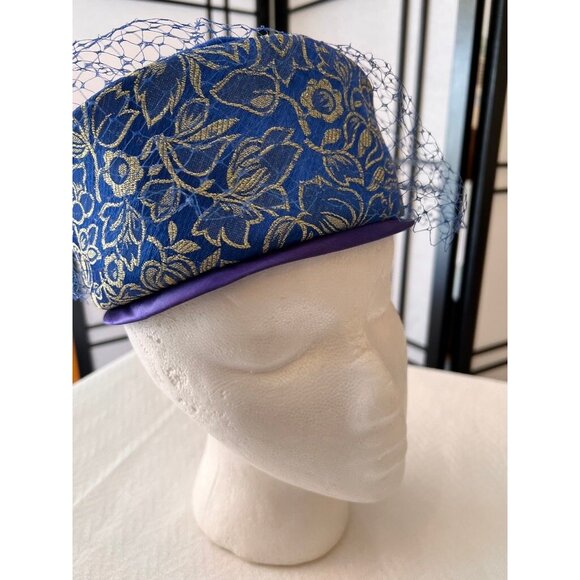 Cloche 1960s Hat Blue Gold Threads 3.5 Depth 21 to 22 " Circumference - Picture 6 of 10